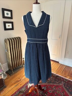 Modcloth Navy Sleeveless Cotton Fit-and-Flare Collared Sundress